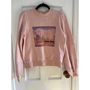 GANNI Pink "Boss Lady" Puff Sleeve Sweatshirt | Isoli Desert Cactus Graphic | S